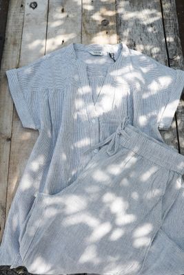 Striped linen and cotton dress