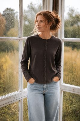 Sød brun cardigan med guldlurex