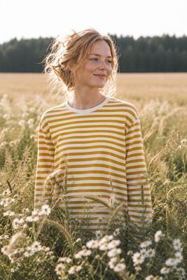 Randig bomullströja gul/offwhite