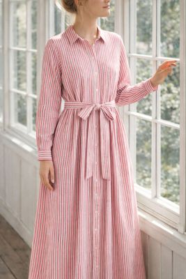 Randig skjortklänning röd vit