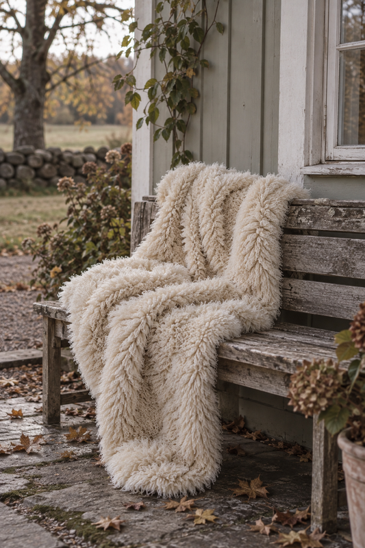 Fluffy, soft throw in off-white