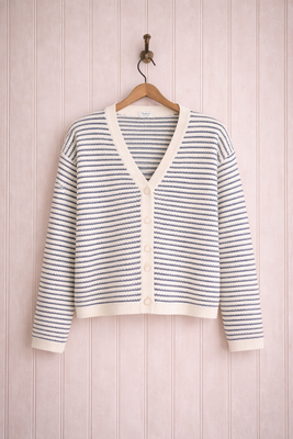 Randig bomullskofta i skärgårdsblått