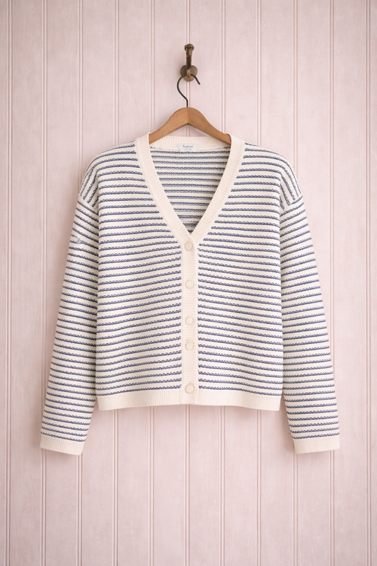 Randig bomullskofta i skärgårdsblått