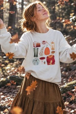 Naturvit-sweatshirt med efterårsmotiv