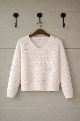 Ecru strukturstickad tröja i bomull produktbild