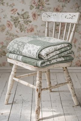 Salviagrönt quiltat lapptäcke 130×180 cm