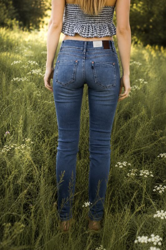 Jeans i bomullsdenim i gräset