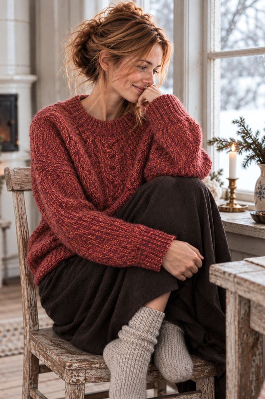 Rustikaler, geflochtener Wollpullover