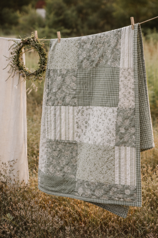 Salviagrönt quiltat lapptäcke 130×180 cm