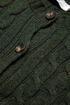 Hochwertige, gestrickte Wollstrickjacke – dunkelgrün