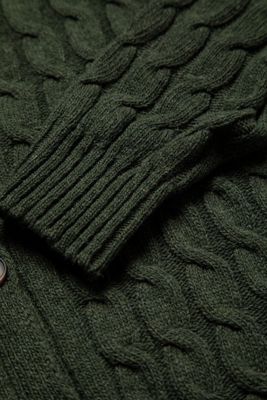 Hochwertige, gestrickte Wollstrickjacke – dunkelgrün