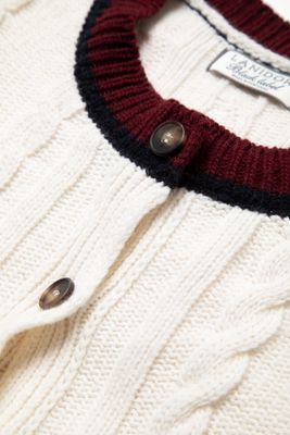 Hochwertige, gestrickte Strickjacke in Cremeweiß mit Kontraststreifen