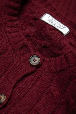 Hochwertige, gestrickte Wollstrickjacke – weinrot