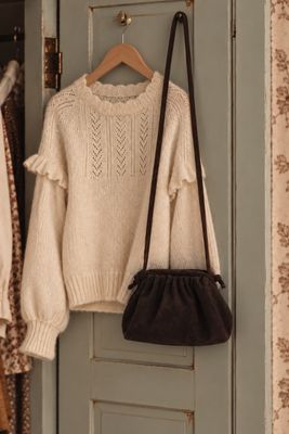 Small, dark brown suede tote bag
