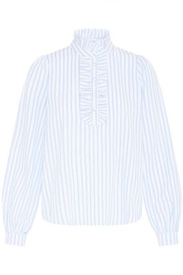 Elsa bäckebölja blus – ljusblå randig bomullsblus