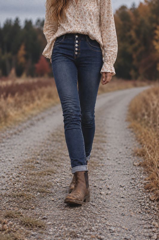 Jeans i favoritmodell mörkblå med knappar
