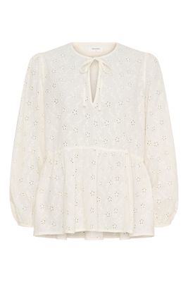 Naturvit bomullsblus i broderi anglaise