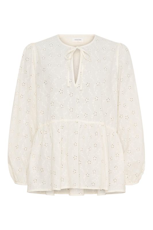 Naturvit bomullsblus i broderi anglaise