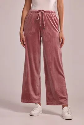 Raka byxor i velour gammalrosa