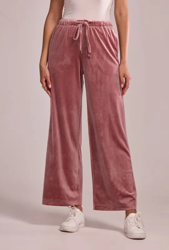 Raka byxor i velour gammalrosa