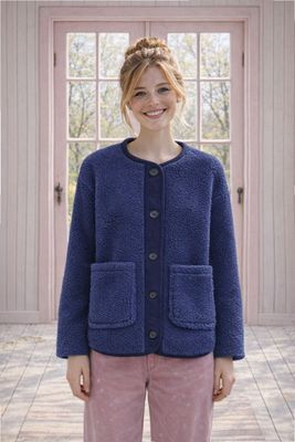 Mörblå teddytröja med knappar framtill