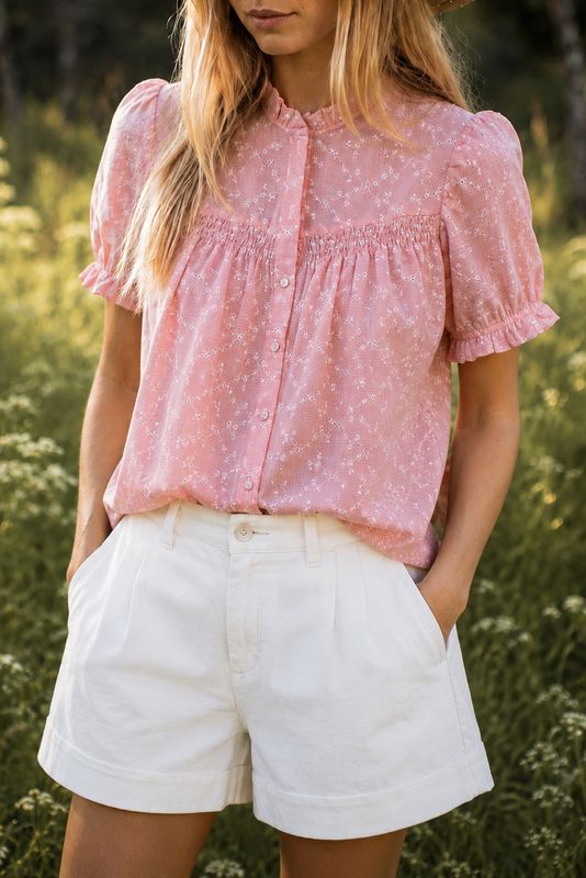 Rosa blus med broderie anglaise