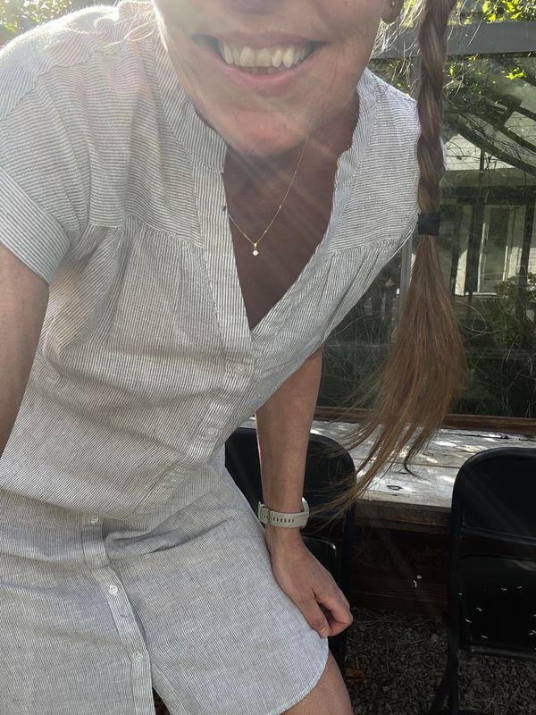 Striped linen and cotton dress