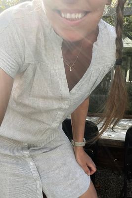 Striped linen and cotton dress