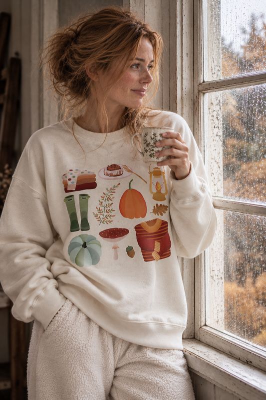 Naturwit-Sweatshirt mit Herbstmotiv