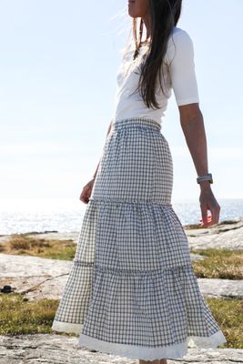 Rustic plaid skirt with embroidered lace