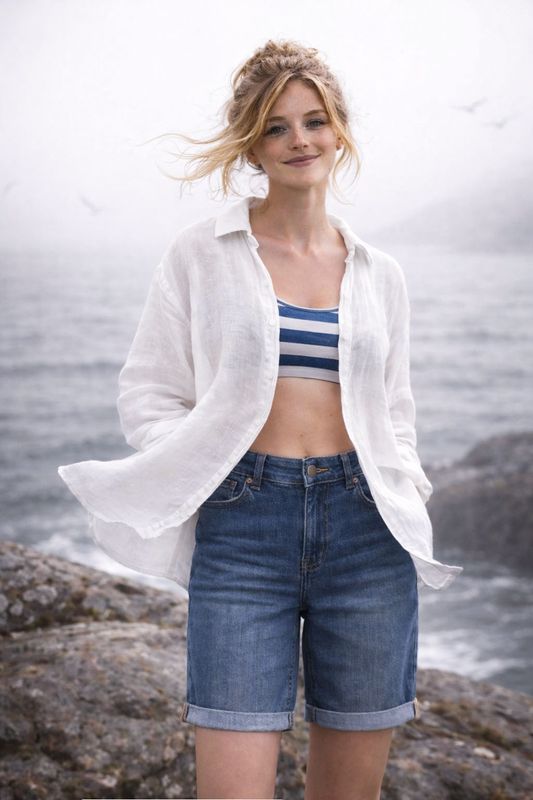 Blå jeansshorts med hög midja och stretch