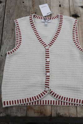 Stickad bomullsväst med randiga kanter