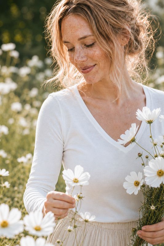 White long-sleeved top in a soft cotton blend