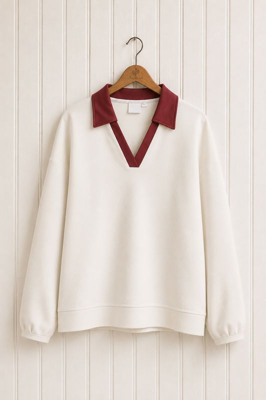 Oversized sweatshirt i naturvitt och mörkrött