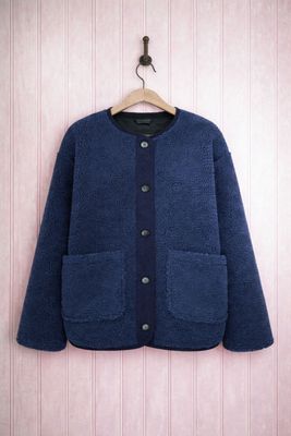 Mörblå teddytröja med knappar framtill