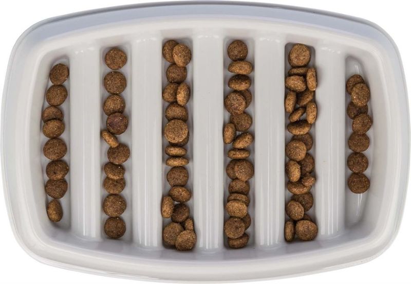 Slow Feed skål, plast/TPR, 0.25 l/21x14 cm, grå