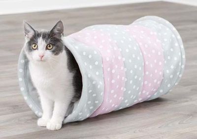 Kattunnel, fleece, ø 25 x 50 cm, grå/rosa
