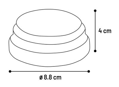 Måttskiss för Flamingo Karao ljudknapp: diameter 8,8 cm och höjd 4 cm