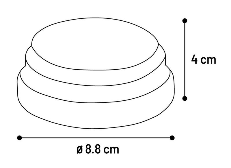 Måttskiss för Flamingo Karao ljudknapp: diameter 8,8 cm och höjd 4 cm