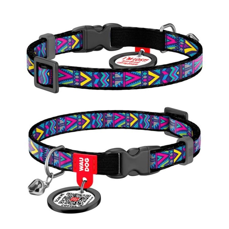 WAUDOG Katthalsband Nylon med Smart ID bricka Indie (10mm 20-30cm)