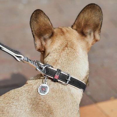 WAUDOG Soft Läderhalsband med Smart-ID Bricka, Svart