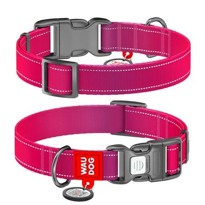WAUDOG Mono Hundhalsband Reflex med Smart-ID bricka Rosa