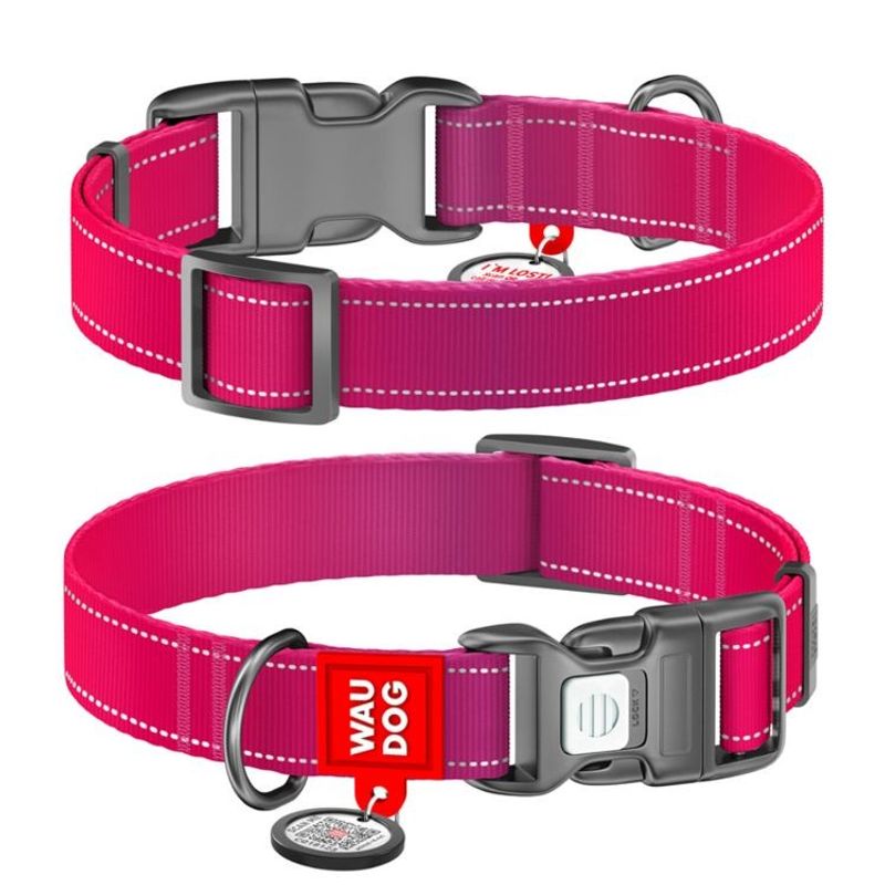 WAUDOG Mono Hundhalsband Reflex med Smart-ID bricka Rosa