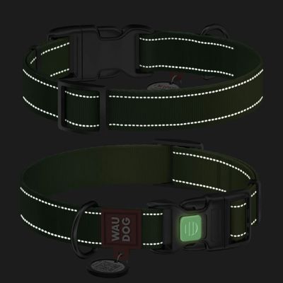 WAUDOG Mono Hundhalsband Reflex med Smart-ID bricka Ljusgrön