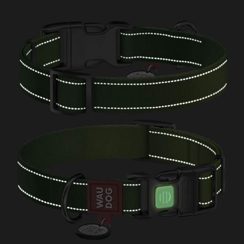 WAUDOG Mono Hundhalsband Reflex med Smart-ID bricka Ljusgrön