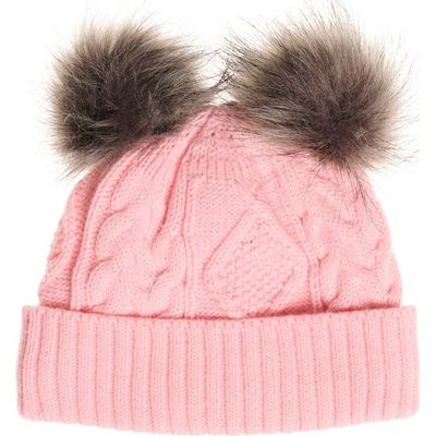 Equipage barnmössa Jackie med bollar i fuskpäls Rosa/glittrig