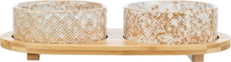 Matbar keramik/bambu 2 x 0.8 l/ø 16 cm/39 x 8 x 20 cm vit/ecru