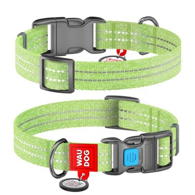 WAUDOG Re-Cotton Hundhalsband med Smart ID-bricka Reflex Ljusgrön