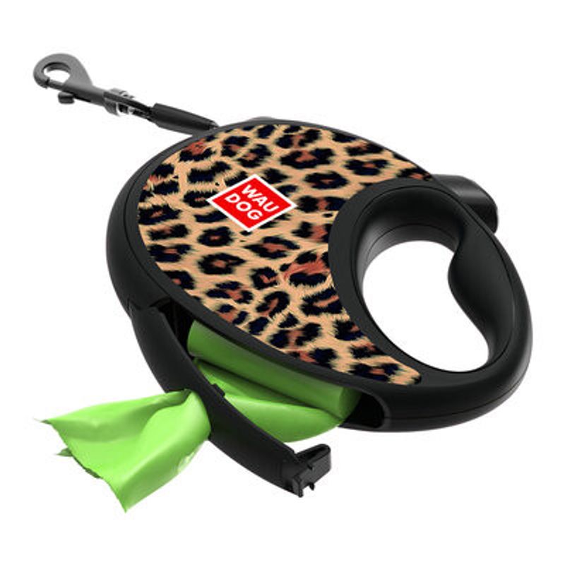 WAUDOG R-Leash Rullkoppel med Bajspåsehållare Leopard
