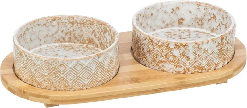 Matbar keramik/bambu 2 x 0.8 l/ø 16 cm/39 x 8 x 20 cm vit/ecru